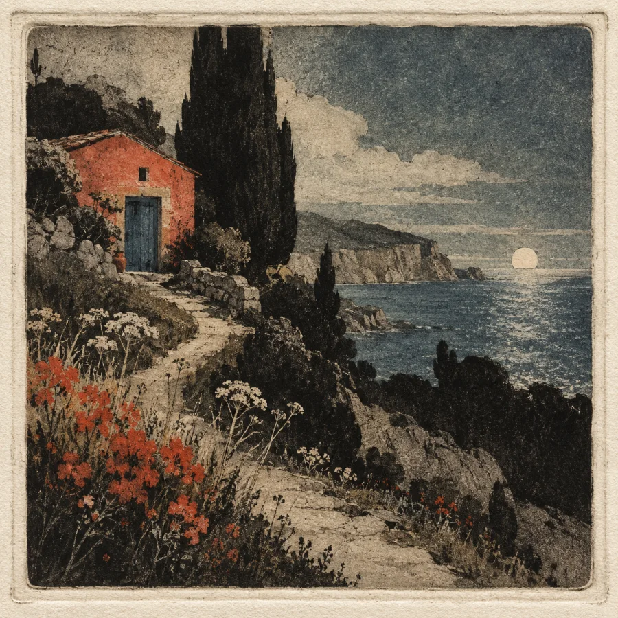 Aquatint: Tonal islands in a granular etched plate