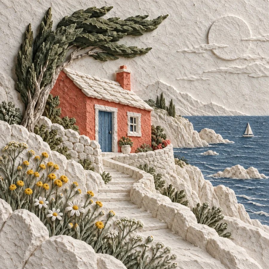 Cast Paper Sculpture: White relief with delicate pressed detail