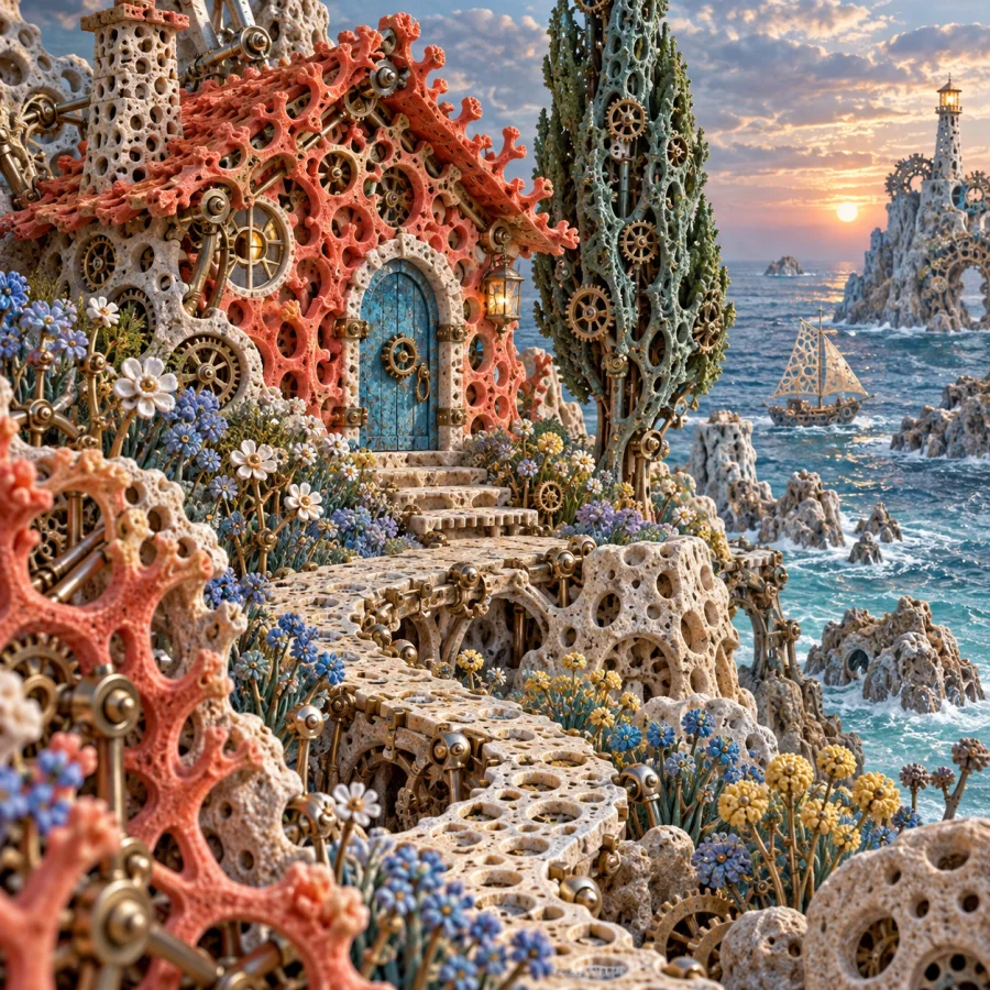 Clockwork Coral: An invented mechanism grown from reef structures