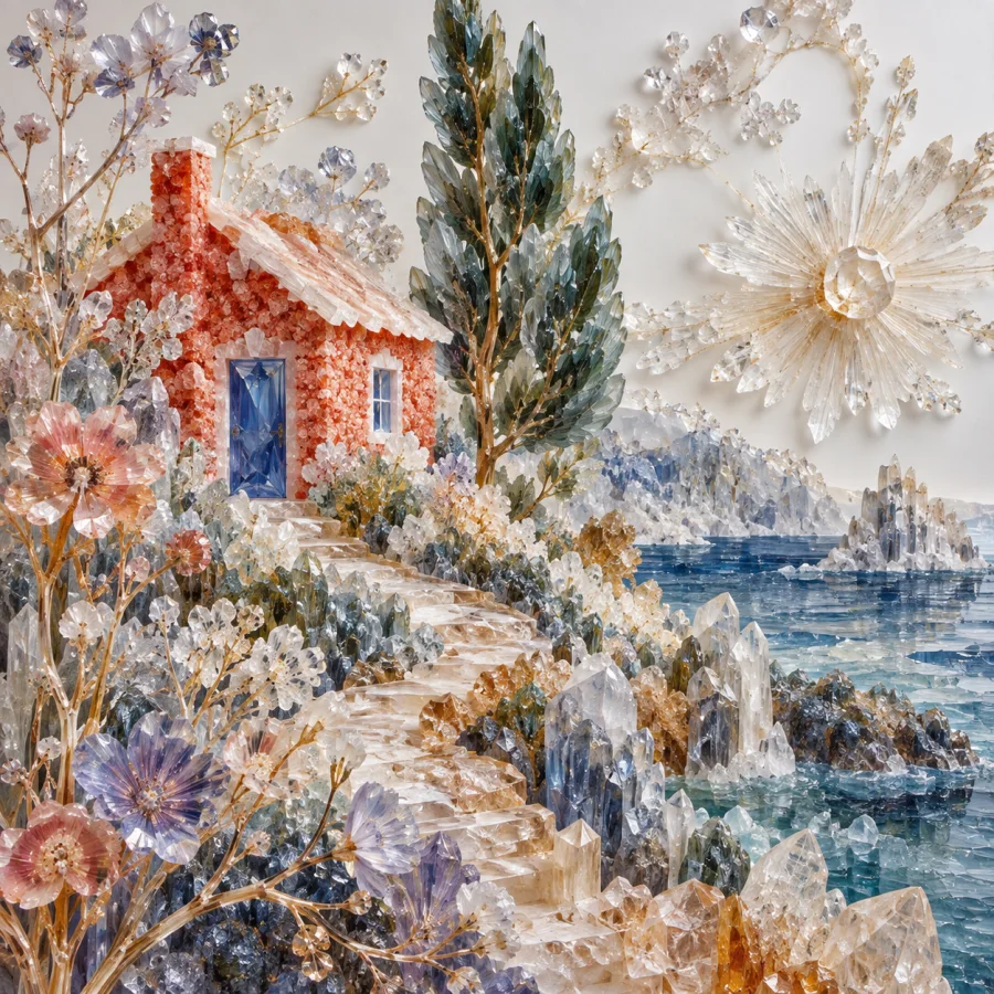 Crystal Herbarium: An invented collection of faceted botanical specimens