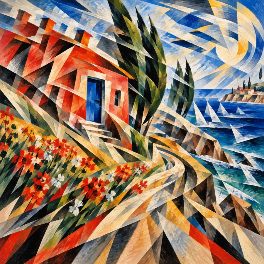 Futurism: Repeated contours and mechanical speed