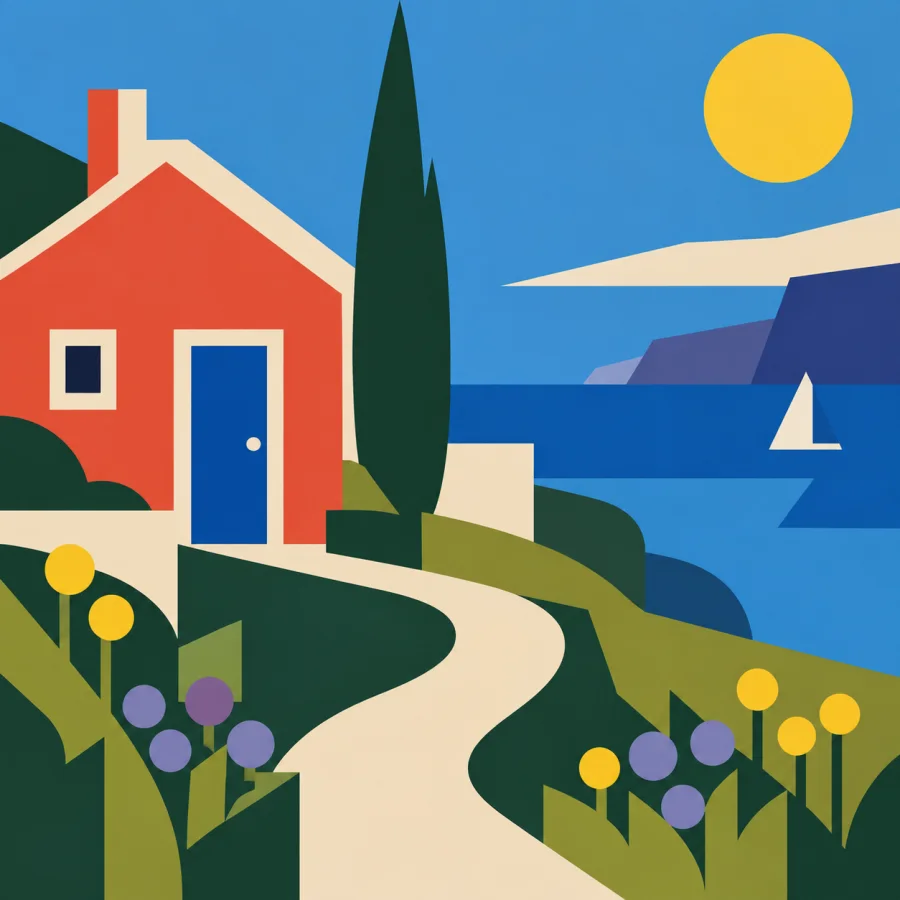 Hard-Edge Painting: Flat color separated by exact boundaries