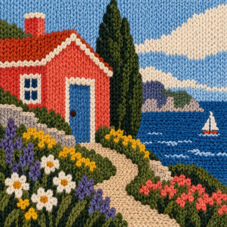 Intarsia Knitting: Flat color blocks built from yarn loops