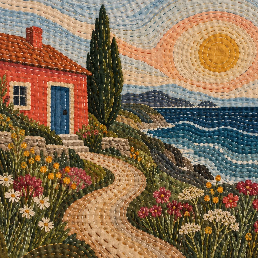 Kantha Stitching: Running stitches gathering a soft quilted surface