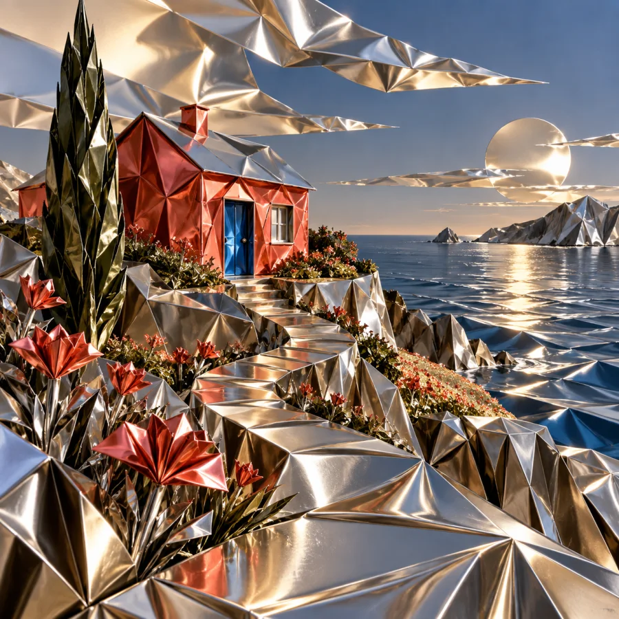 Mercury Paper Sculpture: An invented meeting of folded paper and liquid metal