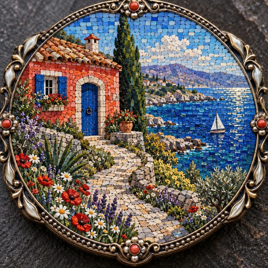 Micro-Mosaic Jewelry: Minute glass tesserae in a precious setting
