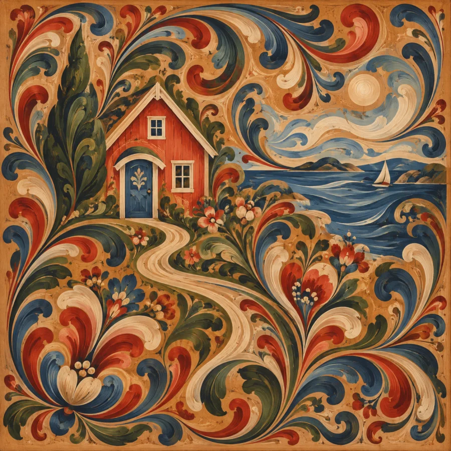 Norwegian Rosemaling: Scrolling painted flowers and shaded curves
