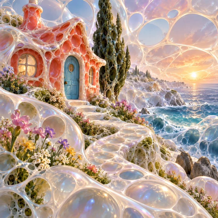 Opal Foam Architecture: An invented structure with iridescent cellular walls