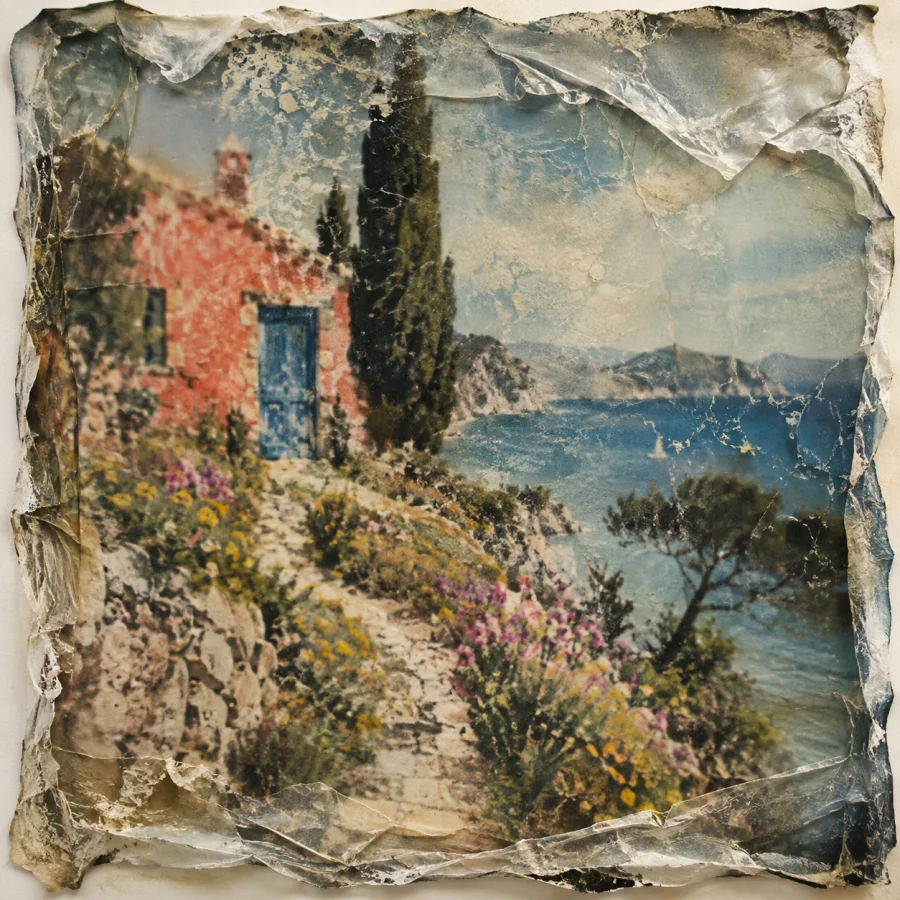 Polaroid Emulsion Lift: A fragile photograph floating on paper