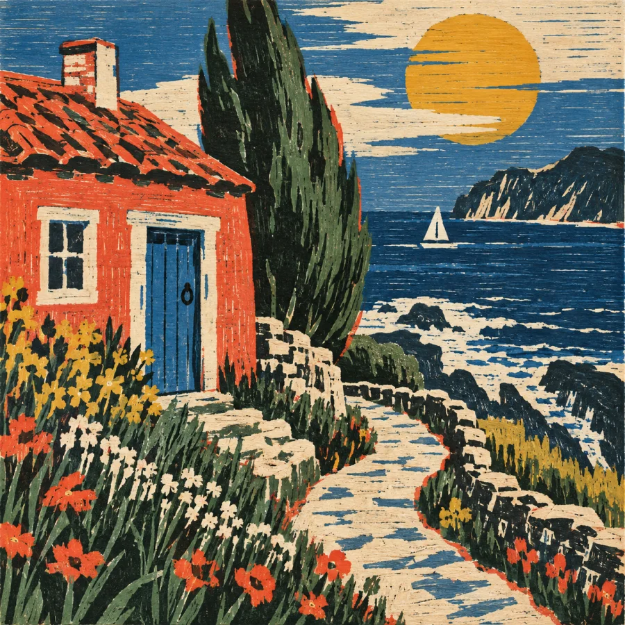 Reduction Woodcut: Layered color carved from one evolving block