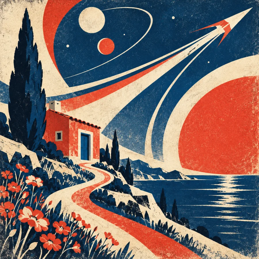 Retro Soviet Space Poster: Optimistic orbital geometry