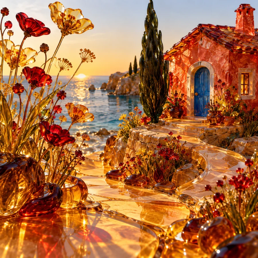 Saffron Glass Garden: An invented garden of warm transparent glass