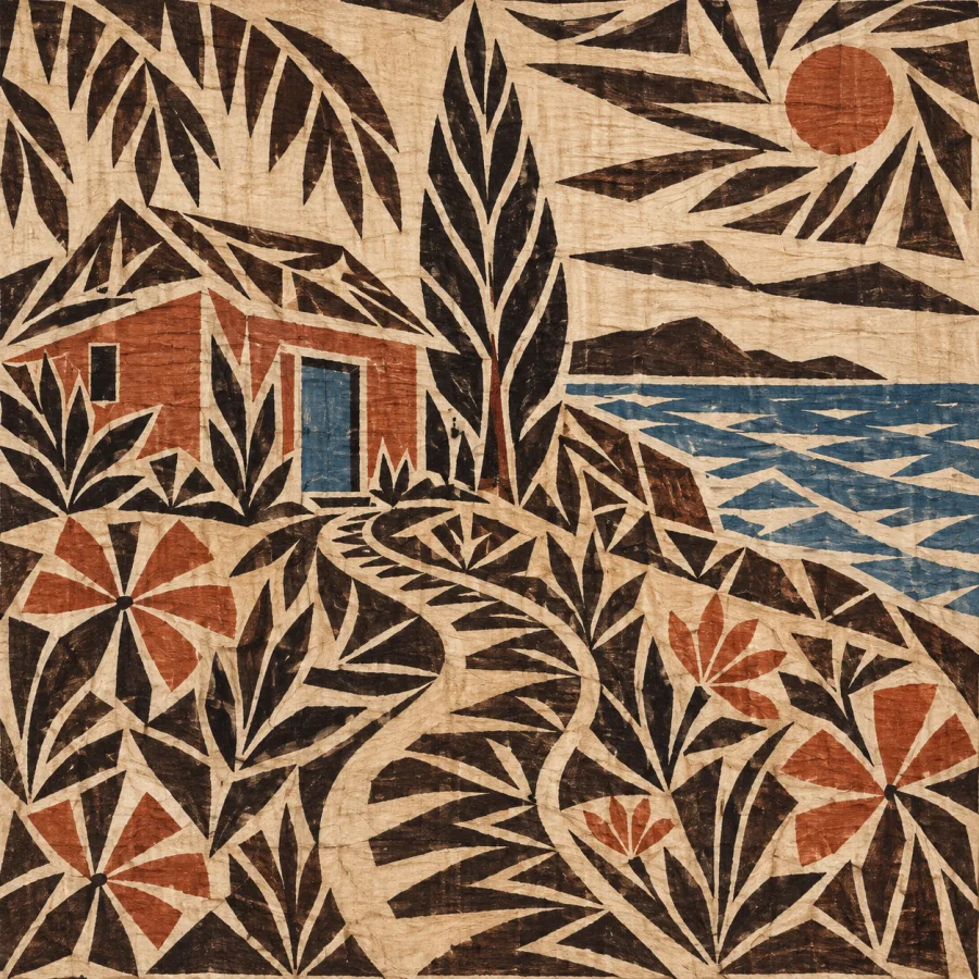 Samoan Siapo Barkcloth: Organic geometry in brown and black