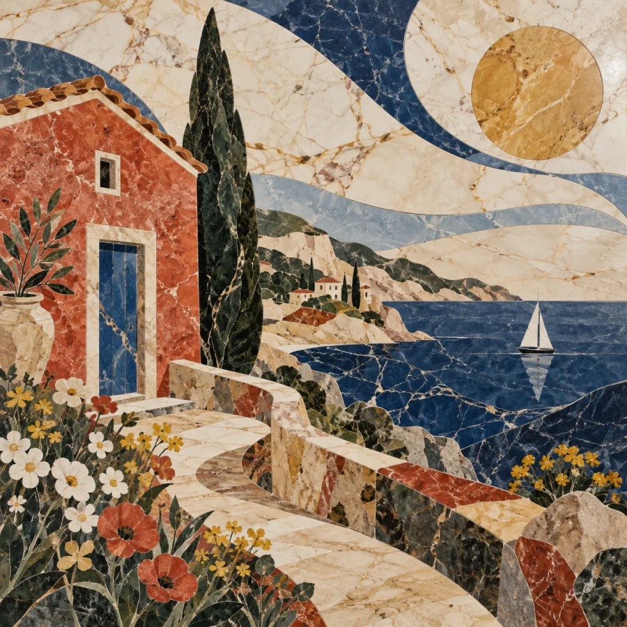 Scagliola: Pigmented plaster imitating elaborate stone inlay