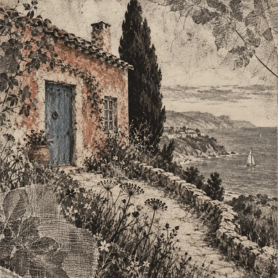 Soft-Ground Etching: Crayon-like lines with impressed textures