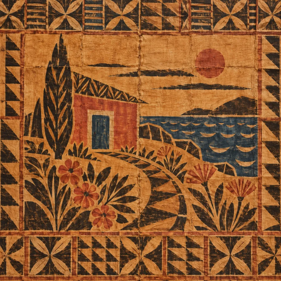 Tongan Ngatu Barkcloth: Rubbed motifs across expansive cloth