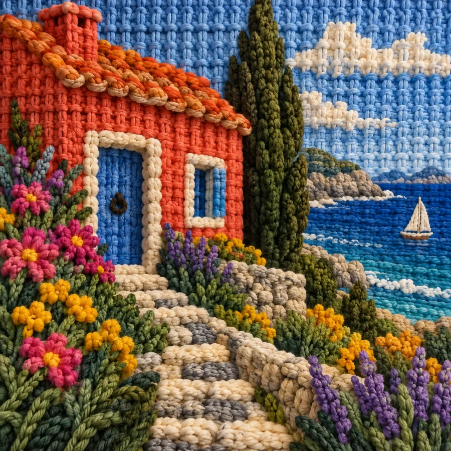 Tunisian Crochet: Dense woven-looking rows of yarn