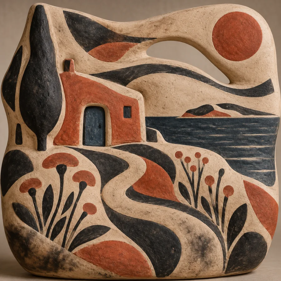 Tunisian Sejnane Pottery: Hand-built clay with earthy markings