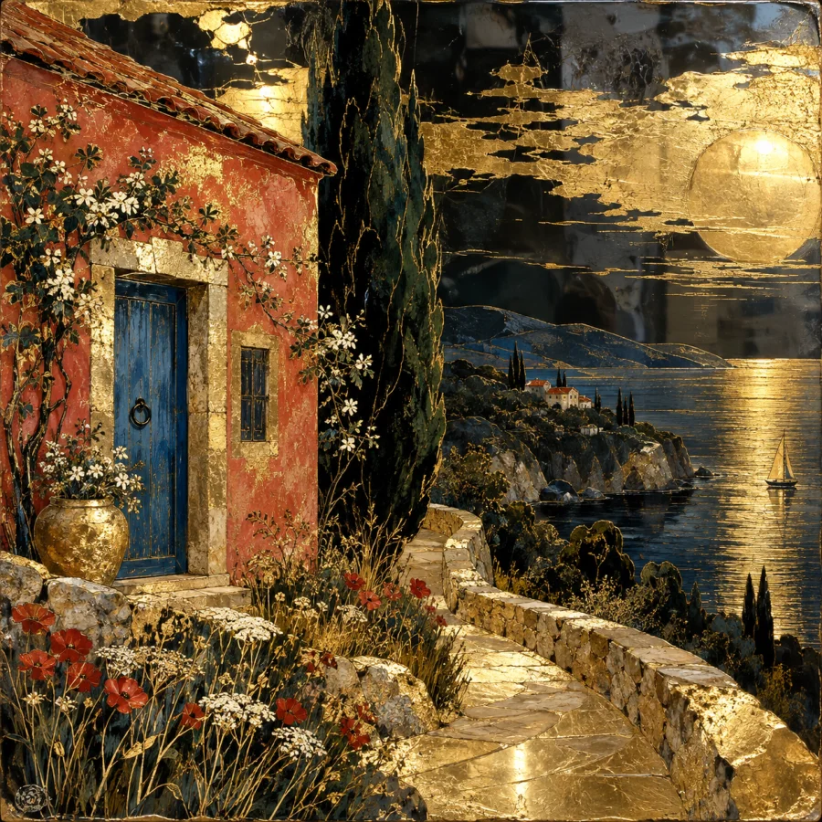 Verre Eglomise: Gilded imagery behind a glass surface