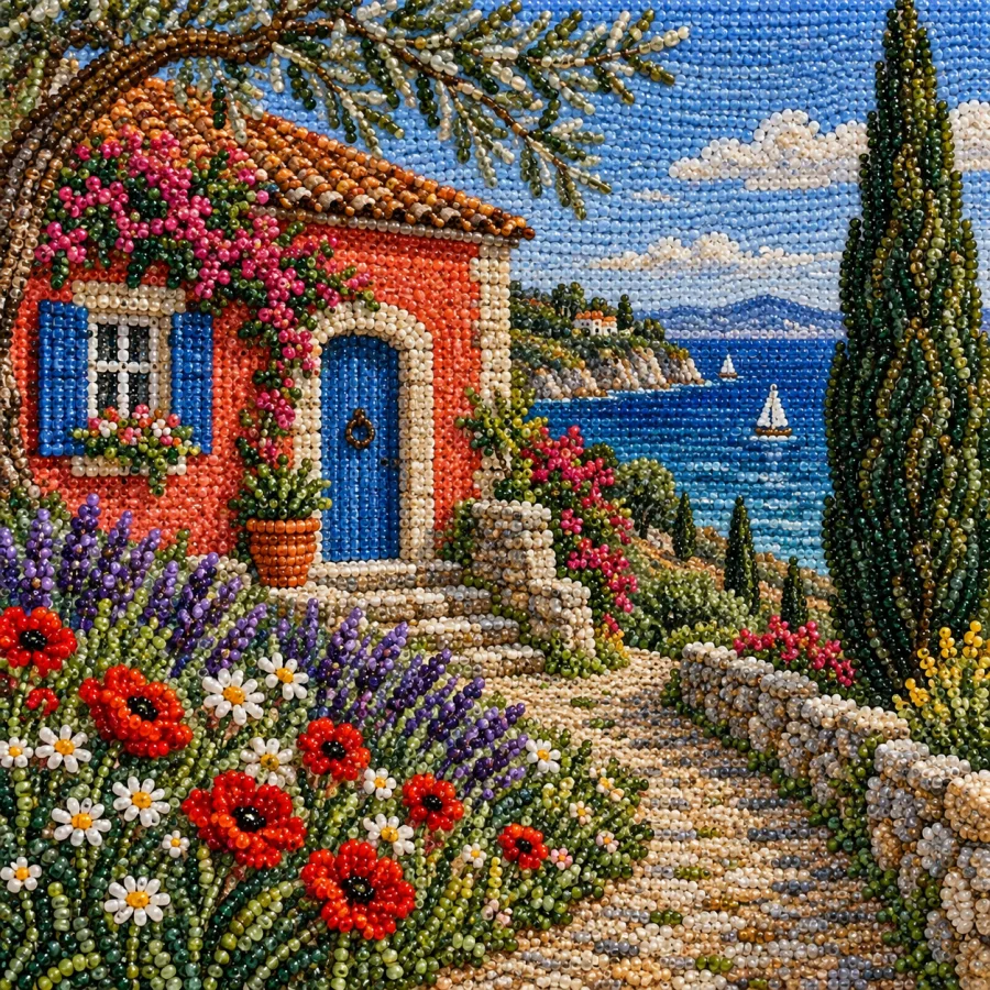 Beadwork: Tiny beads catch the light