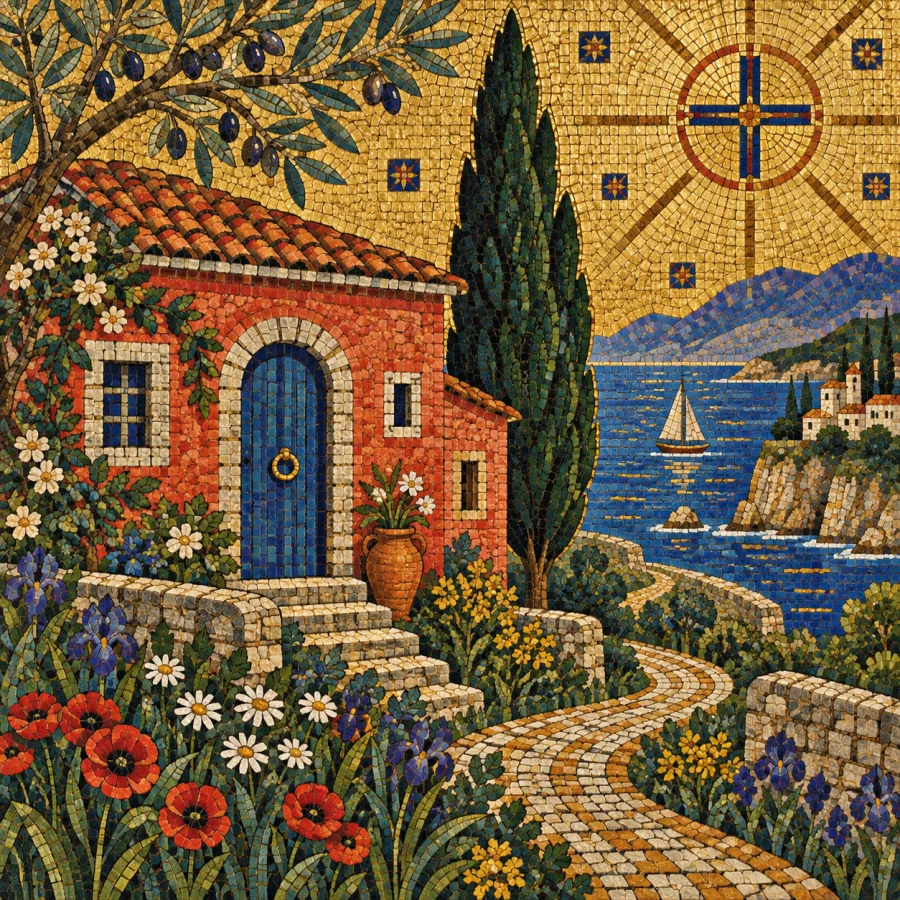Byzantine Mosaic: Gold surrounds jewel-like forms