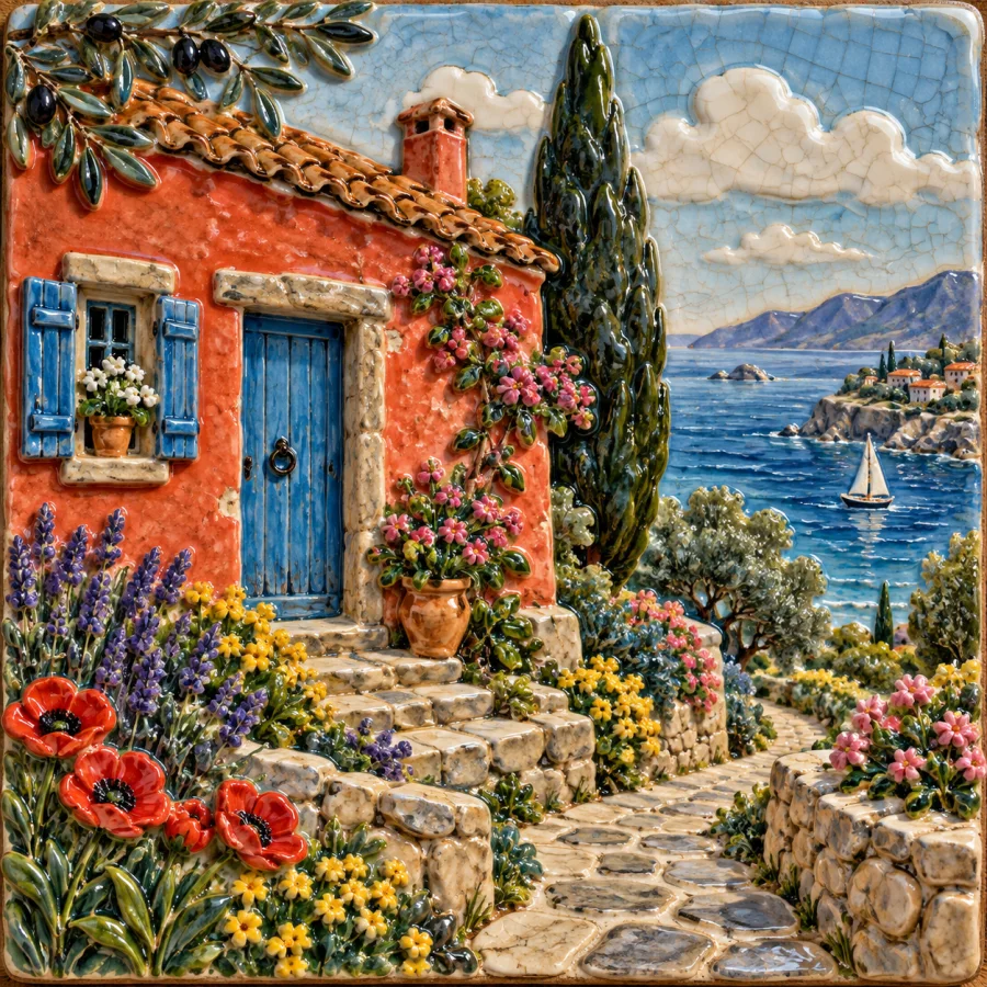 Glazed Ceramic Relief: A tactile tile of color