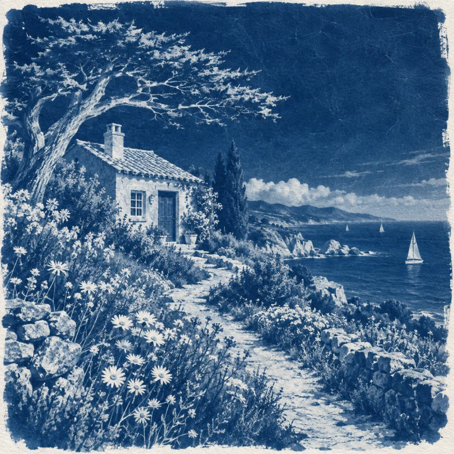 Cyanotype: Sun-printed in blue