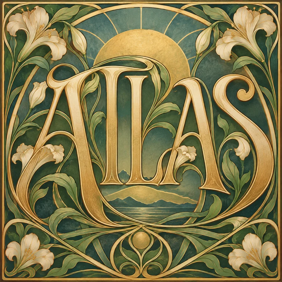 Art Nouveau Lettering: Flowing organic letterforms with curved stems, asymmetrical botanical terminals and integrated ornamental rhythm.