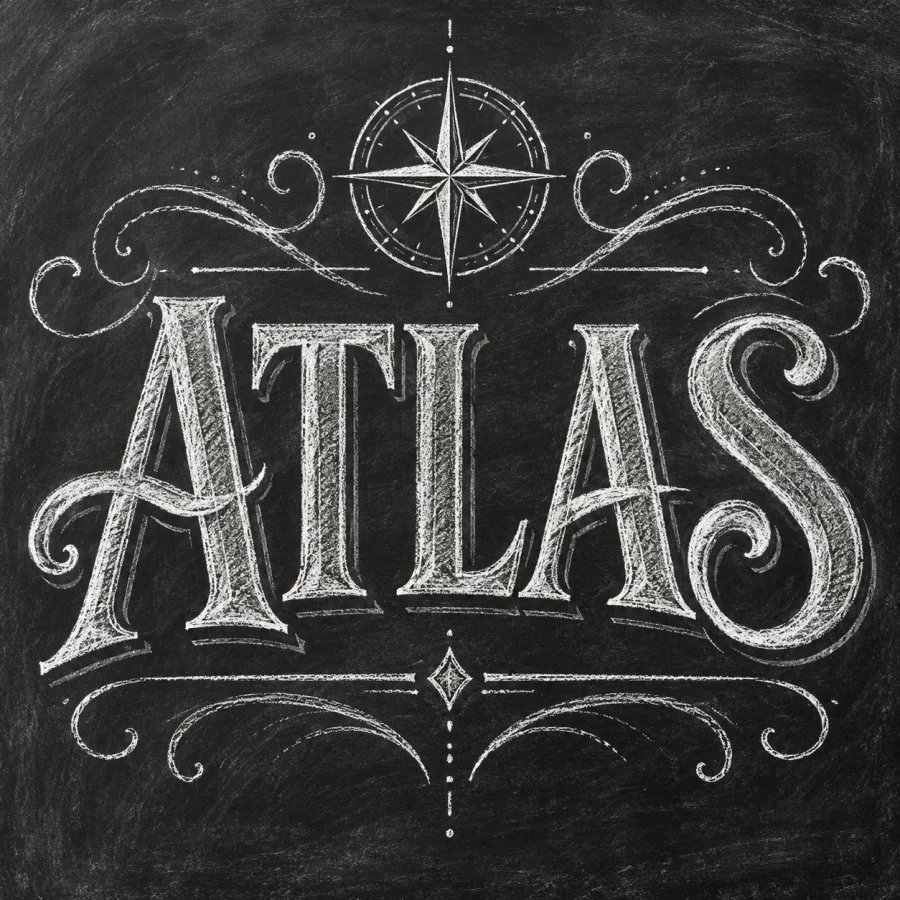 Chalkboard Lettering: Crisp hand-drawn chalk letters with dusty highlights, subtle erasures and carefully balanced ornamental flourishes.