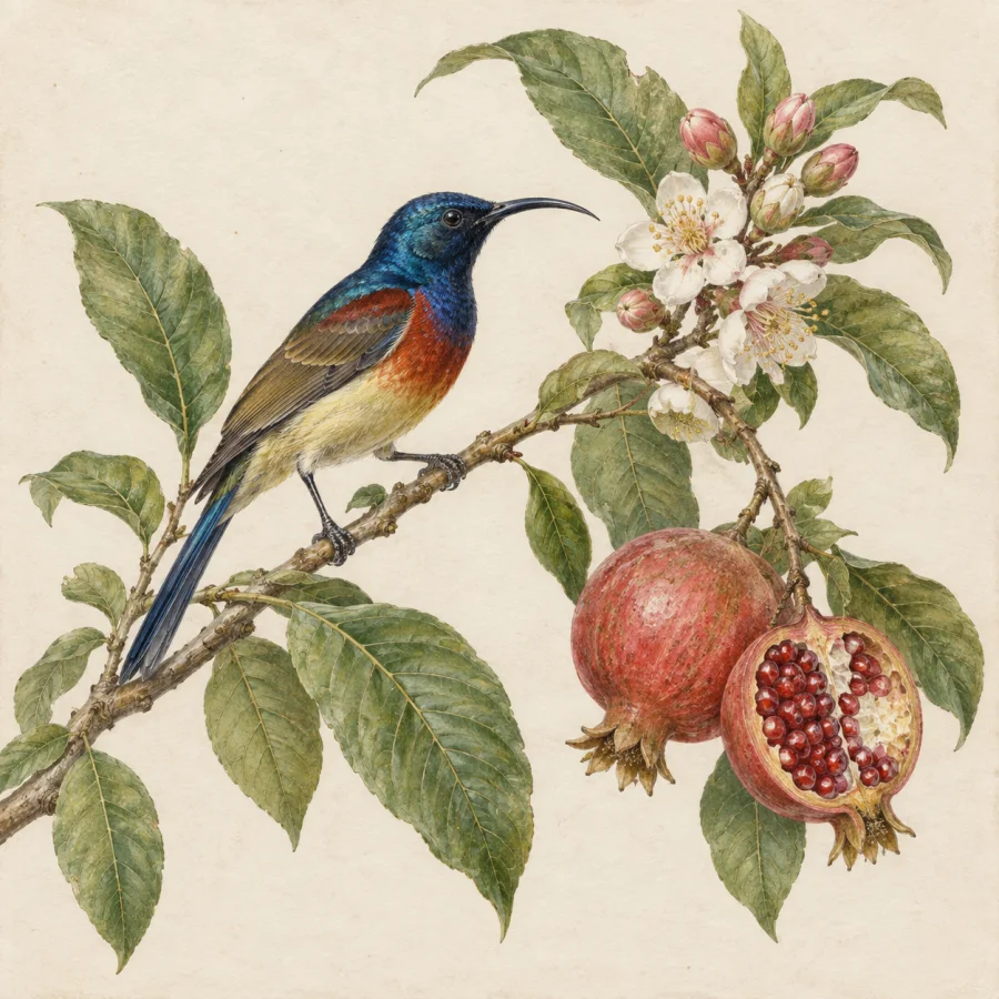 Company-School Natural History: Precisely observed plants or animals isolated on pale paper, fine watercolor shading and a meeting of miniature-painting detail with natural-history presentation.
