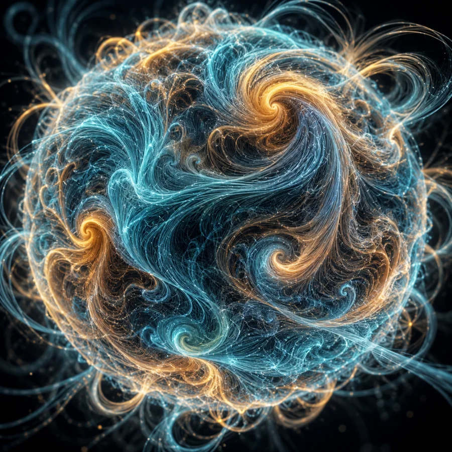 Curl-Noise Filaments: Intricate swirling strands organized by turbulent curl-like flow, airy tangles and smooth continuous motion.