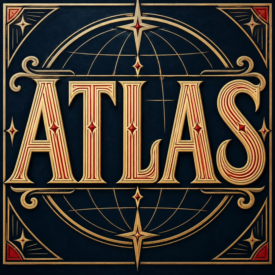 Inline Display Lettering: Bold letterforms containing narrow internal decorative lines, crisp outlines and rhythmic ornamental detail.