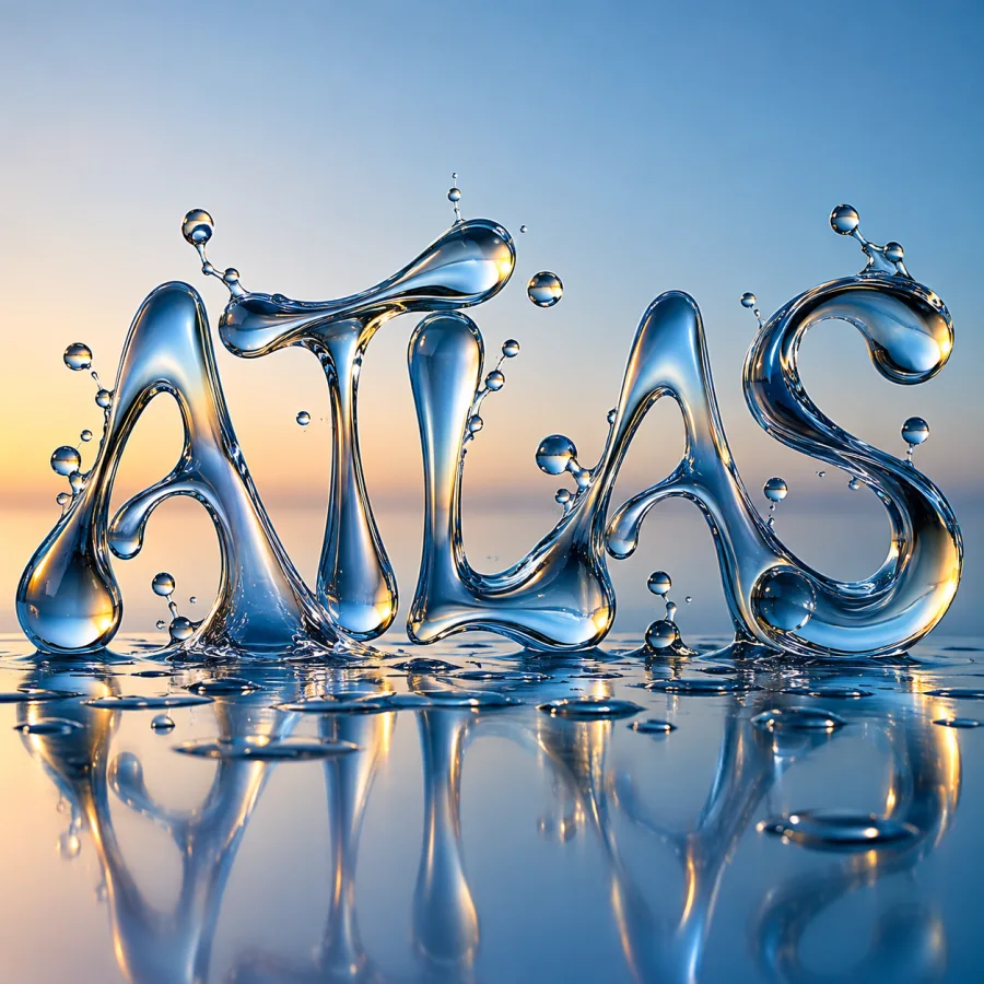 Liquid Lettering: Flowing letter-like forms shaped from glossy fluid, rounded menisci, droplets and continuous organic strokes.