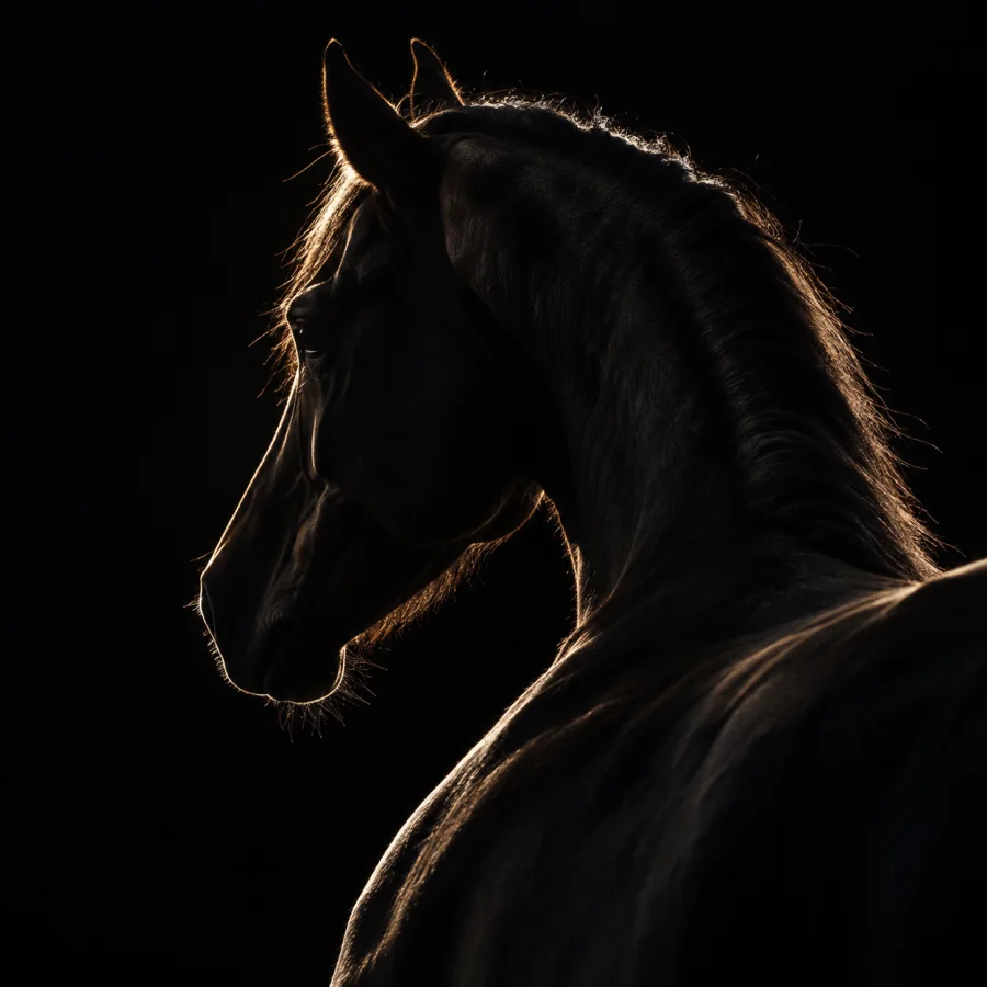 Low-Key Rim-Lit Photograph: A dark photographic field with narrow rim highlights tracing the subject, rich blacks and selective surface revelation.