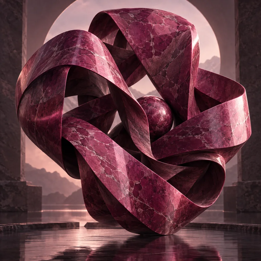 Magenta Stone Loom: Ribbon-like magenta stone strands woven into impossible soft folds, polished facets and deep interlaced shadows.