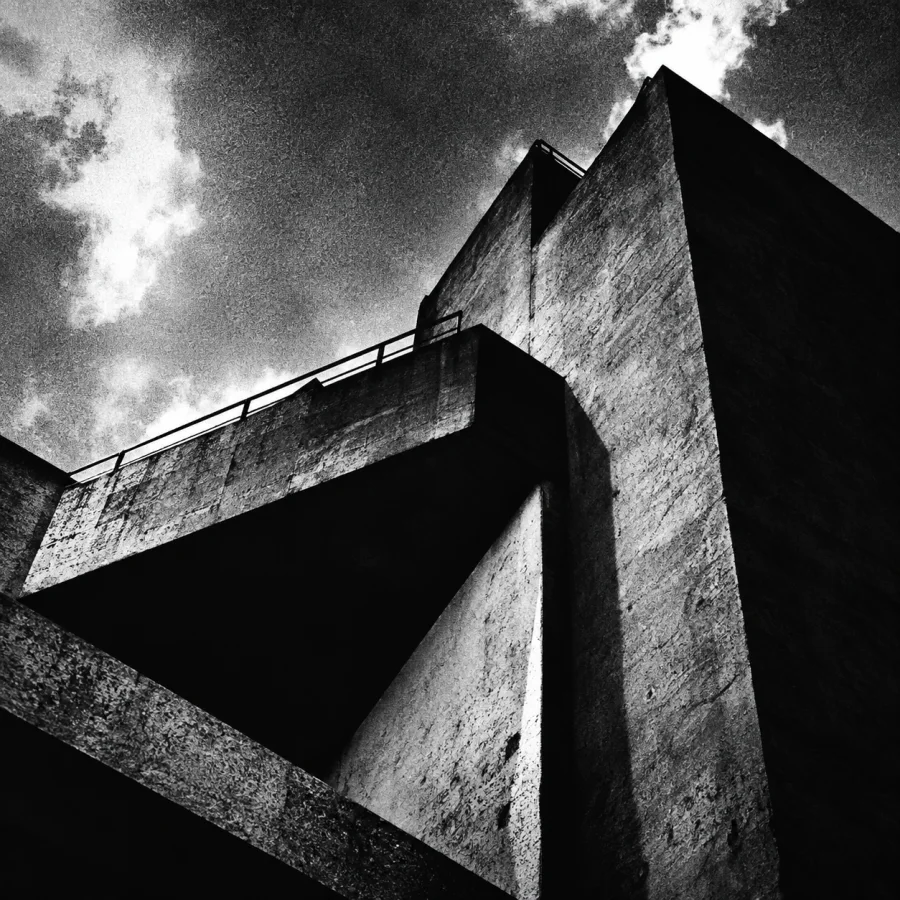 Push-Processed Monochrome: Dense grain, deep blocked shadows, bright highlights and urgent high-contrast black-and-white photographic texture.