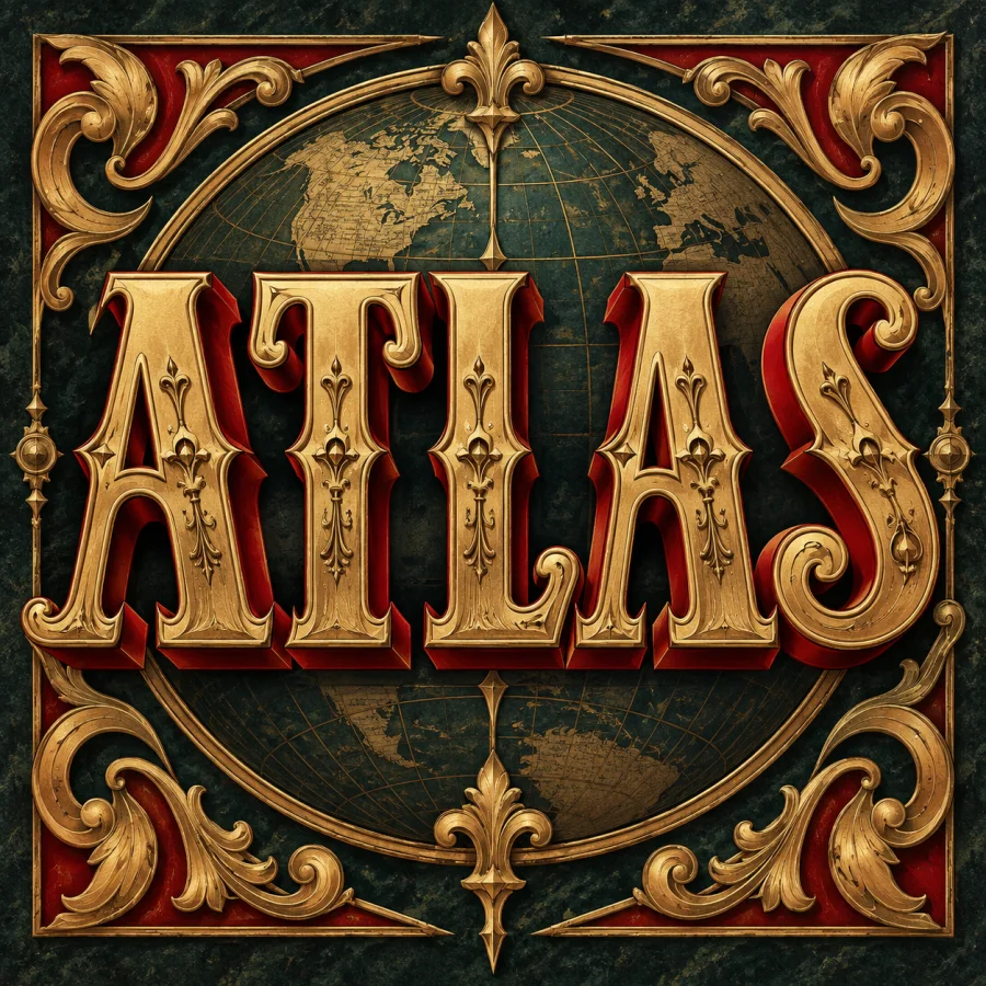 Tuscan Display Type: Decorative split and curved serifs, exuberant nineteenth-century display-letter proportions and rich dimensional ornament.
