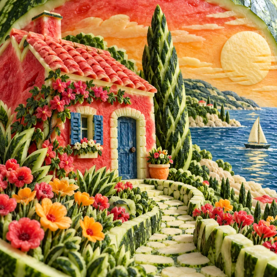 Fruit Carving: A picture hiding inside a rind