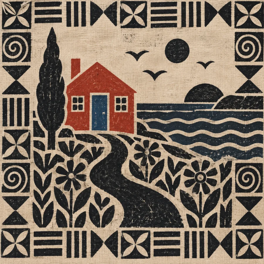 Adinkra Stamping: Repeated stamps make a graphic cloth