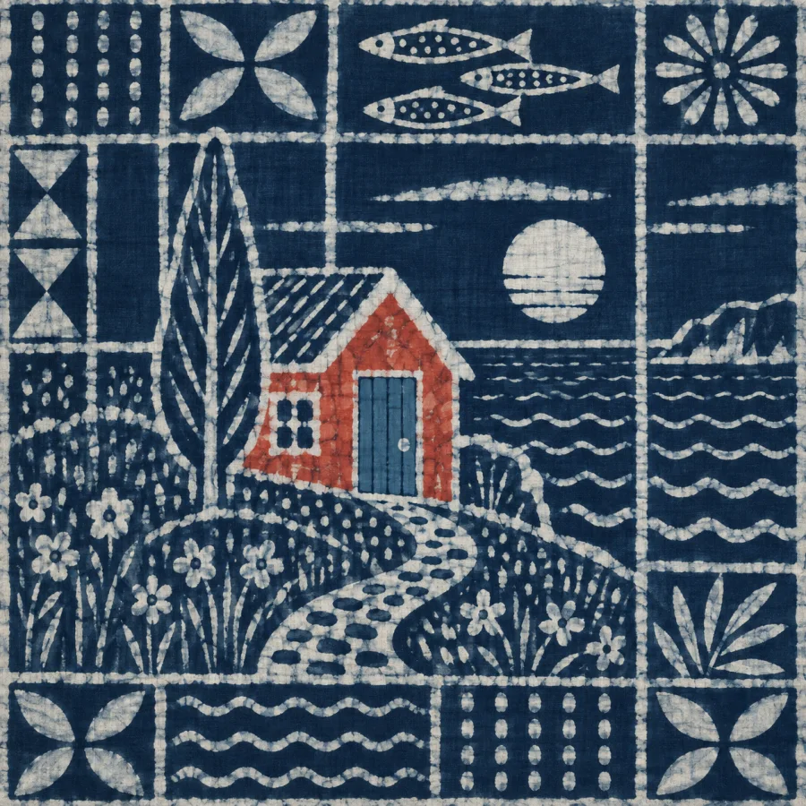 Adire Eleko: Starch-resist marks in deep indigo