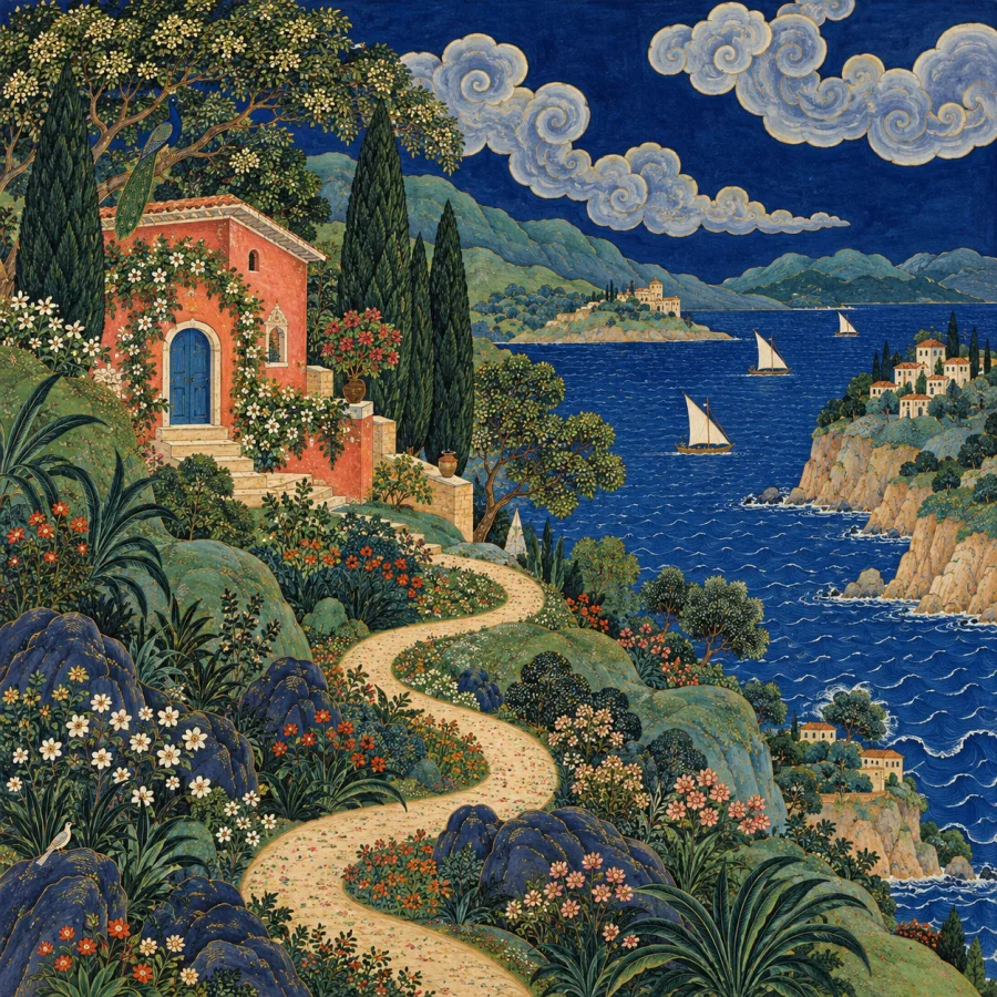 Bundi Painting: Lush growth beneath a dramatic sky