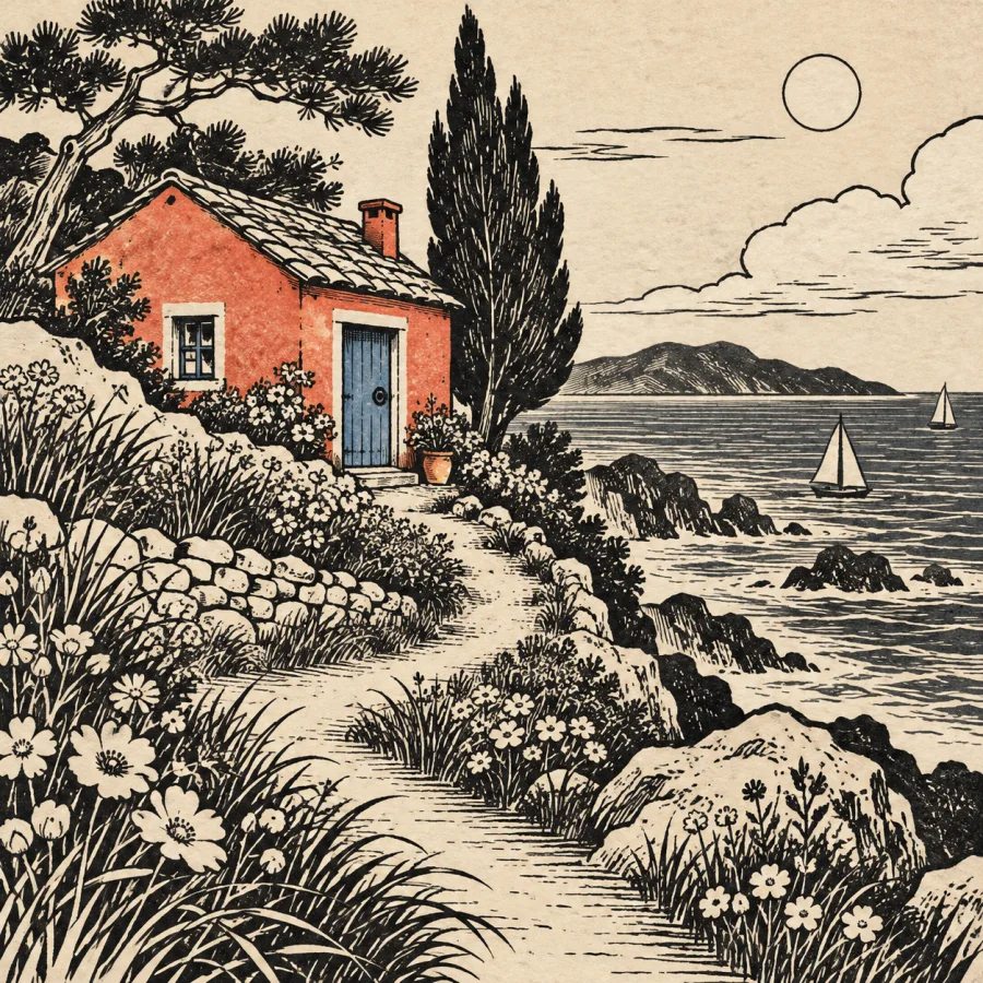 Ehon Book Illustration: A scene told in lively ink lines