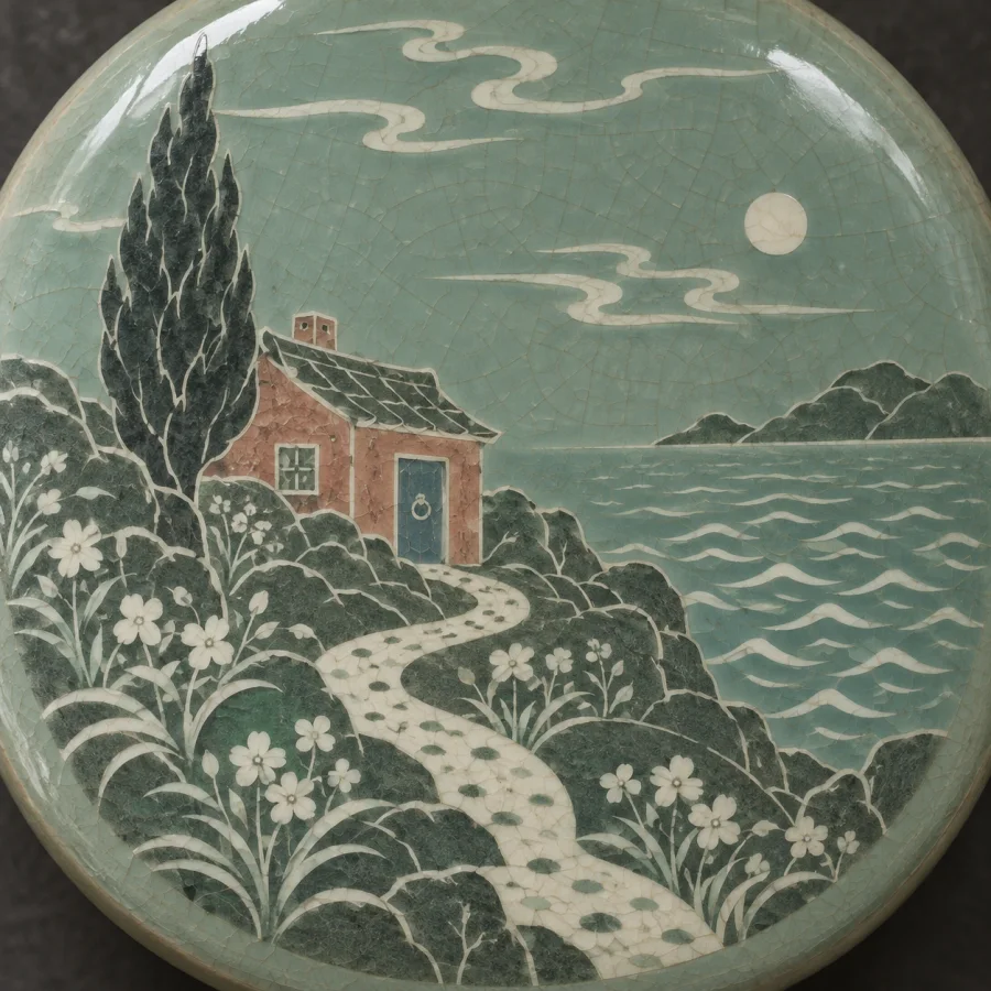 Goryeo Celadon Inlay: Pale green glaze over fine inlaid lines