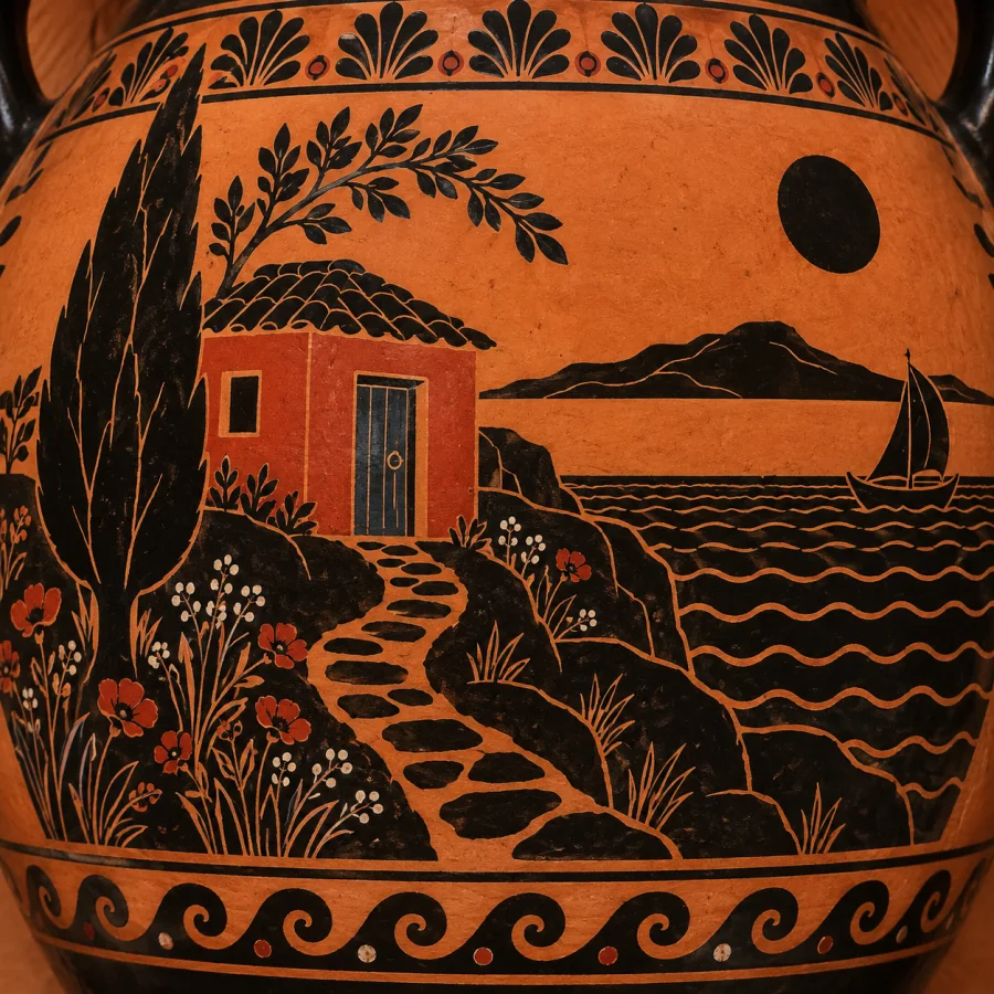 Greek Black-Figure Pottery: Dark silhouettes with incised detail