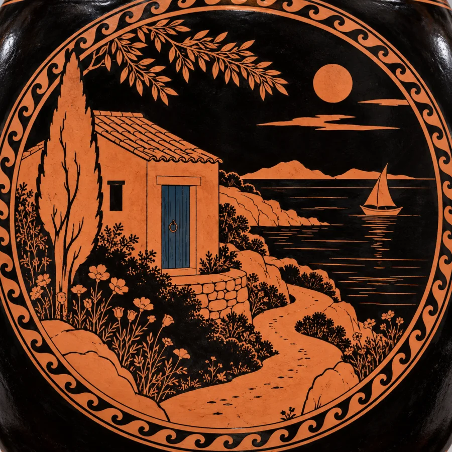 Greek Red-Figure Pottery: Terracotta forms against glossy black