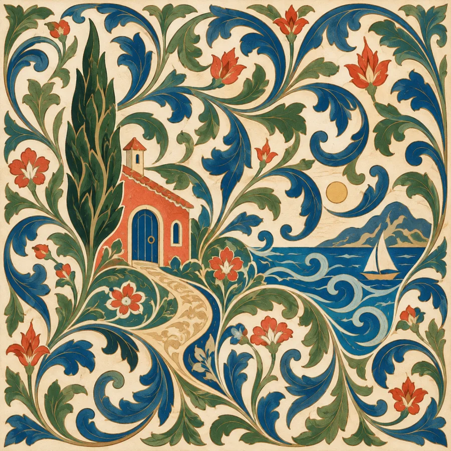 Islimi Arabesque: Continuous tendrils organize the picture
