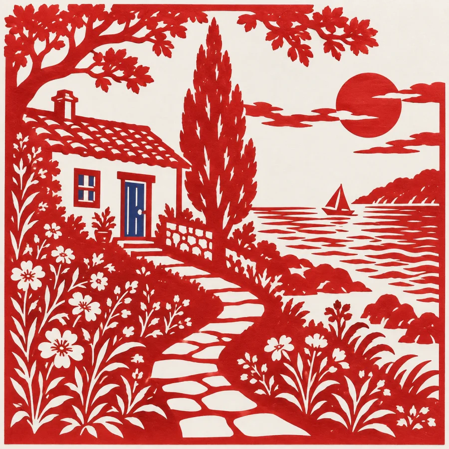 Jianzhi Paper Cutting: An intricate silhouette cut from red paper