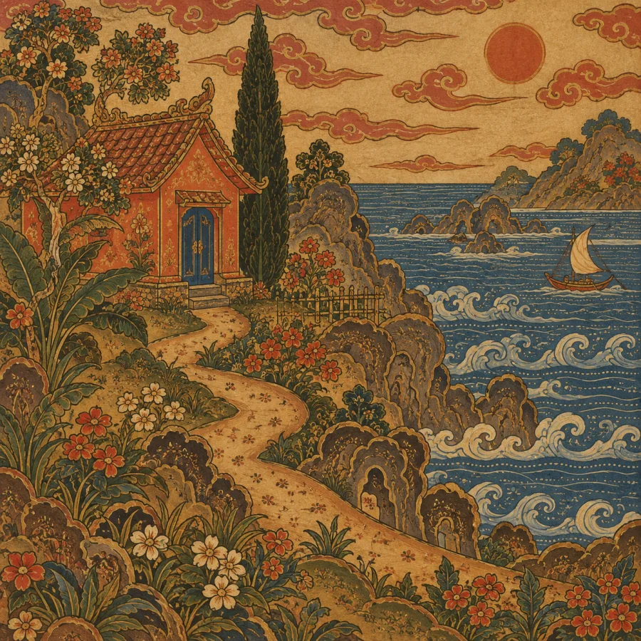 Kamasan Painting: A dense narrative ordered by flowing lines