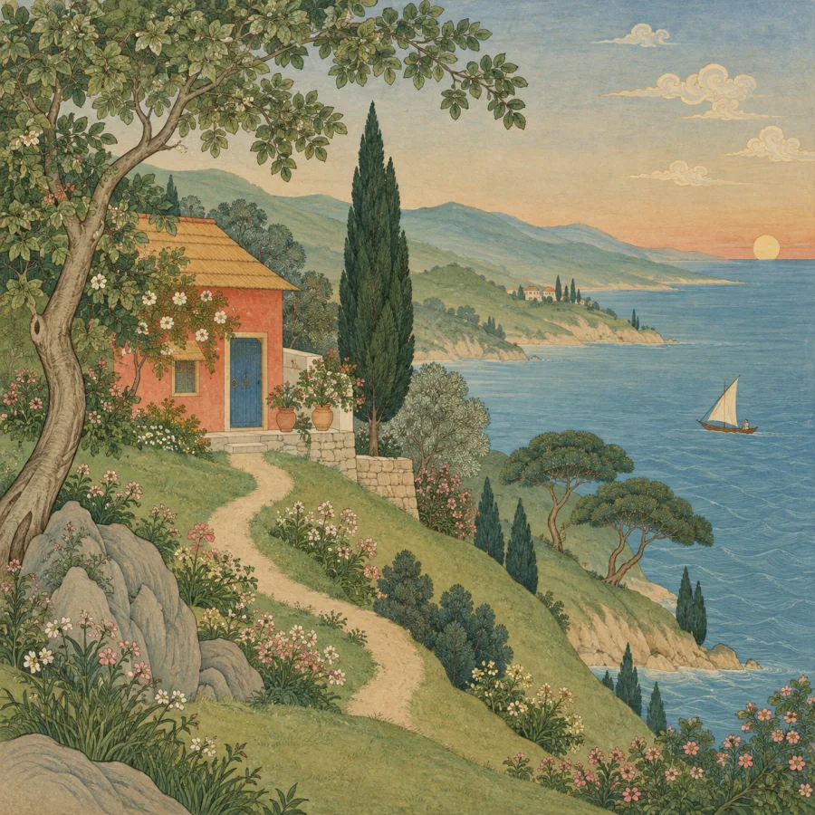 Kangra Painting: A gentle landscape in lyrical color