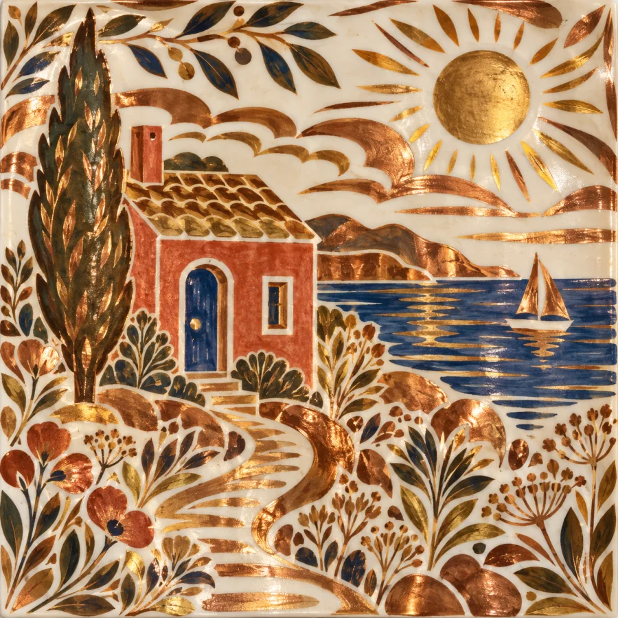 Luster-Painted Ceramics: Metallic light over a pale glaze